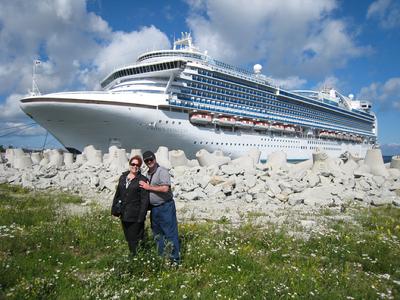 Sharon and Mark in front of the beautiful Crown Pricess, docked in Tallinn, Estonia
