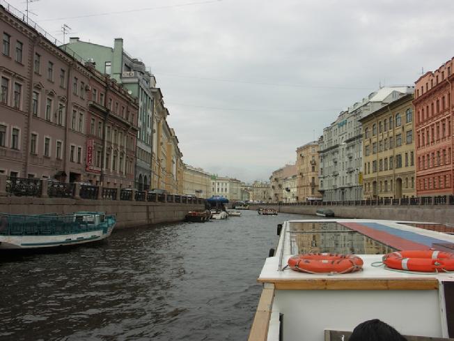 Heading down a canal toward the Neva River