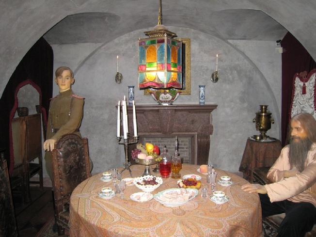 Recreation of Rasputin's last meal at the Yussapov Palace before being murdered.